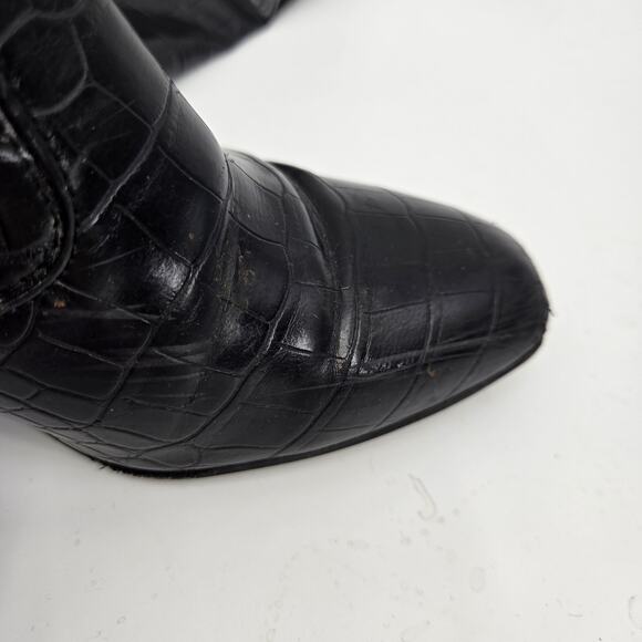 Franco Sarto 8 Talfer Boot Black Croc Tall High Knee Height Block Heel - Picture 7 of 11